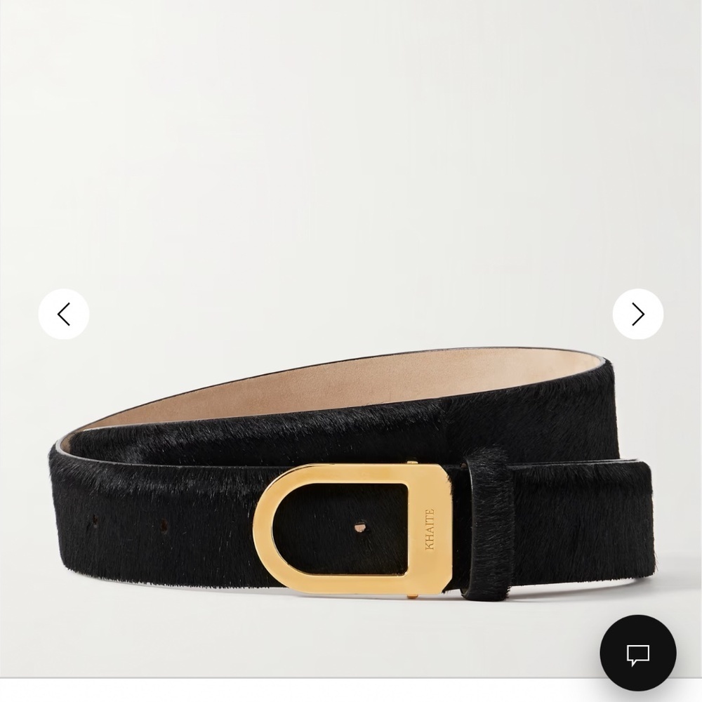 NWT Khaite gold Buckle black pony hair belt